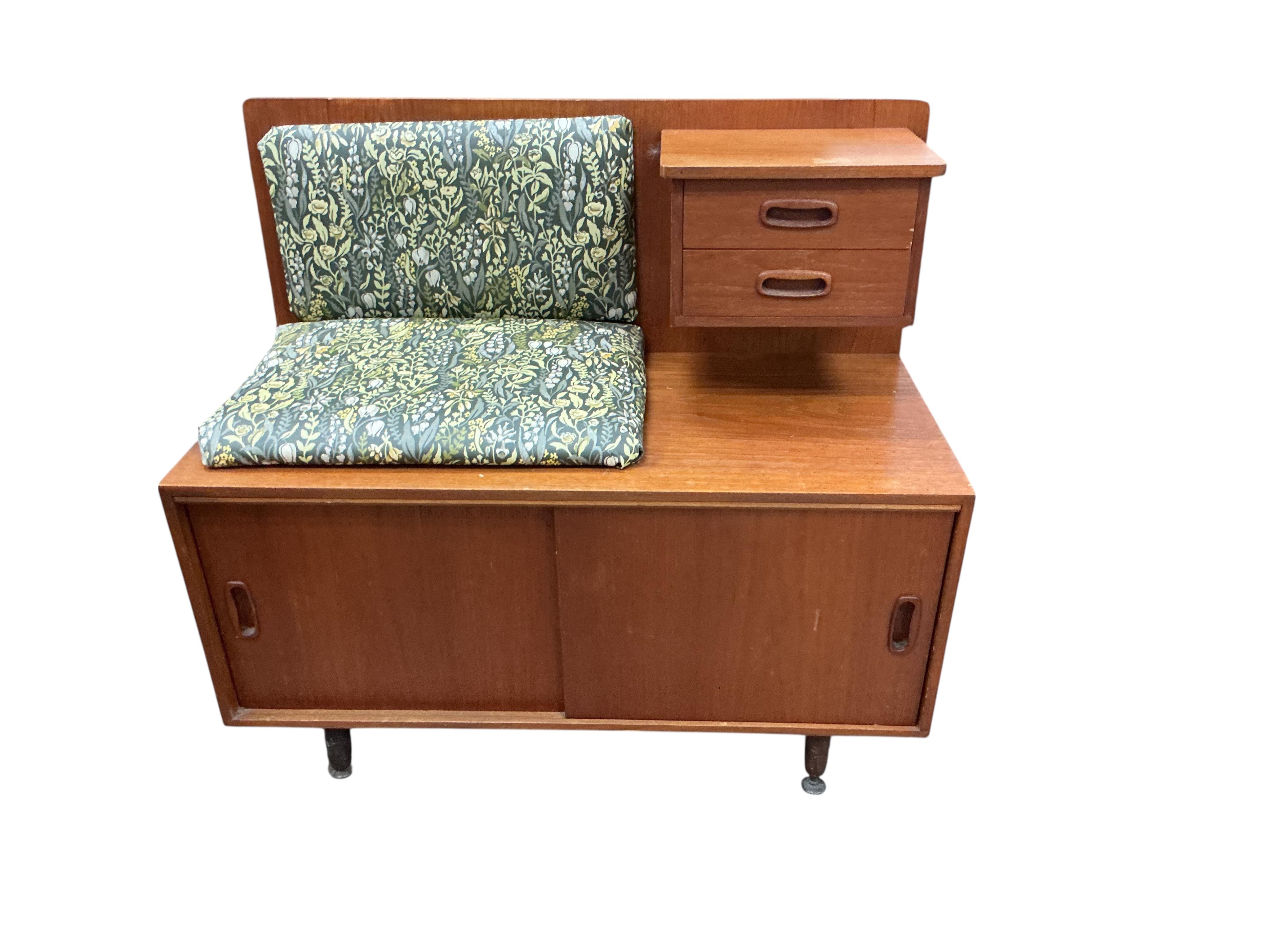 A mid century G Plan teak telephone table, width 84cm, depth 42cm, height 76cm